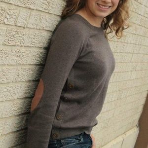 Brown Sweater with Buttons + Elbow Patches
